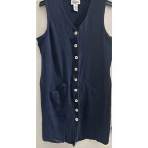 Cambridge Dry Goods Company Women’s Button Down Sleeveless Dress Blue Cotton XL